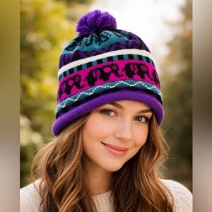 Vintage Rugged Bear Elephant Knit Beanie Wool Hat Junior Pom – Hong Kong EUC